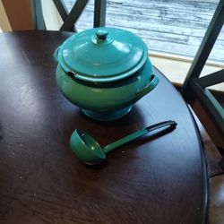 Antique Porcelain Pot With Lid And Ladle 