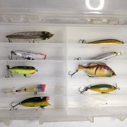 Lot of 10 Fishing Lures Tackle Topwater Spinners Crankbait & Plano Box Pescar