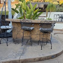 3 Wrought Iron Bar Stools 