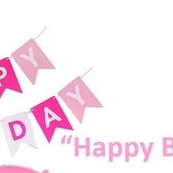 Pink Ballons , Banner And Crown