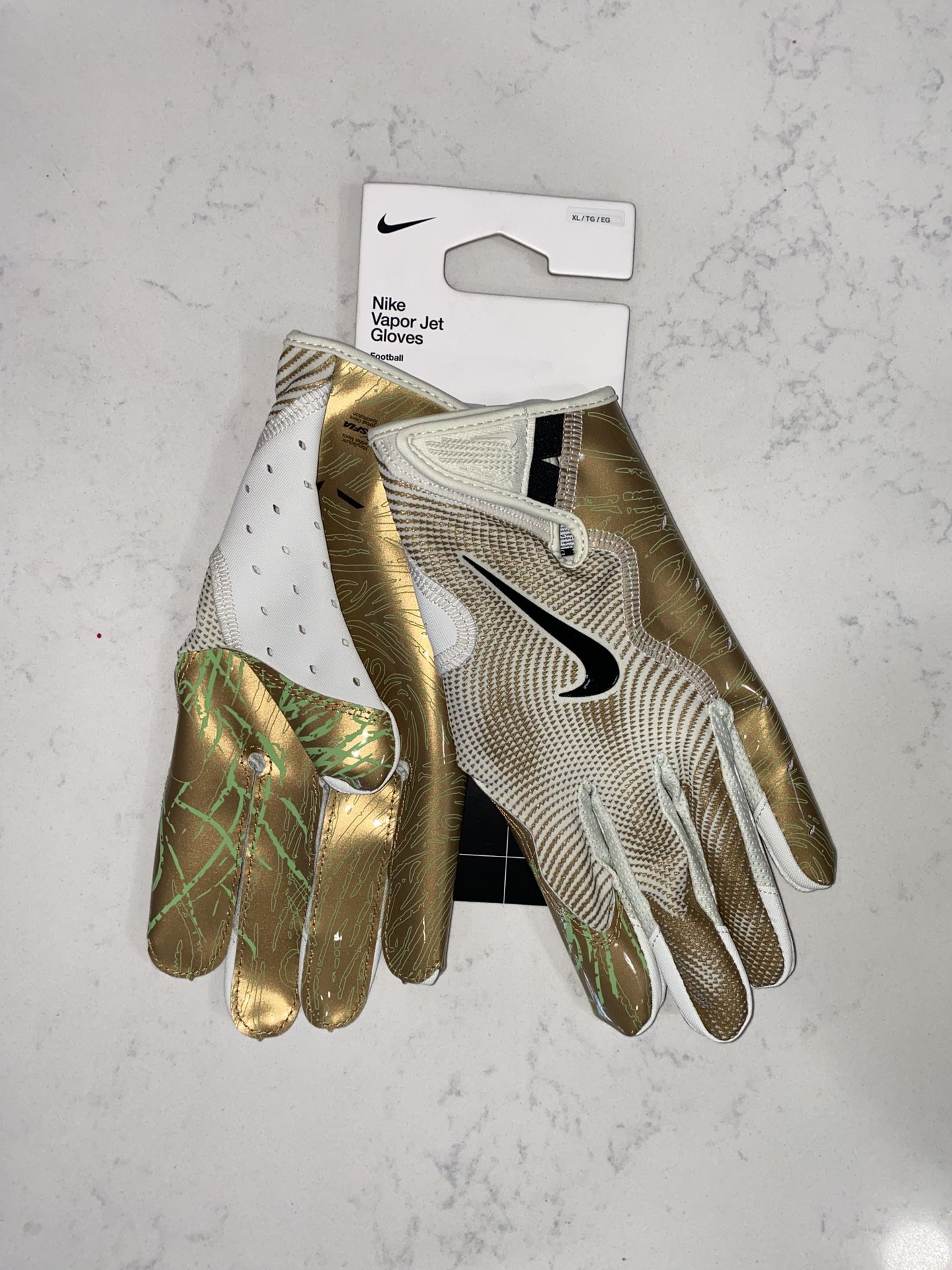 Nike Vapor Jet 8.0 Football Receiver Gloves White Gold GITD New Adult Size XL