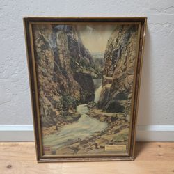 Antique Burlington Route Advertising Shoshone Canyon to Yellowstone Framed 21x15