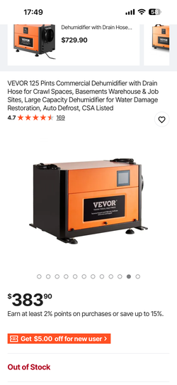 VEVOR 125 Pints Commercial Dehumidifier with Drain Hose for Crawl Spaces, Basements Warehouse & Job Sites, Large Capacity Dehumidifier for Water