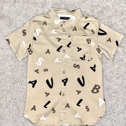 Stylish Tan Shirt with Black and White Letter Design