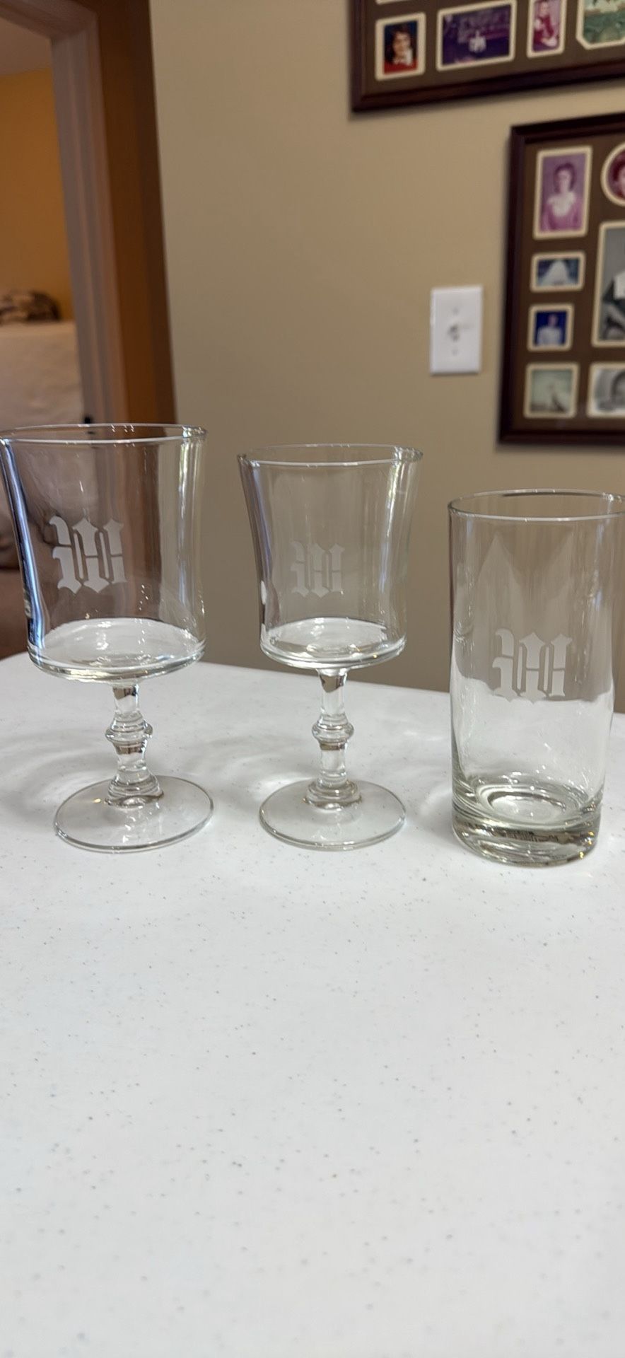 Monogrammed “W” Goblets & Glasses