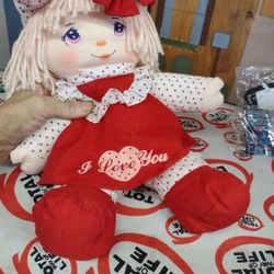 Vintage 1992 Dolly Mine 15" Plush Doll Red And White I Love You Valentine Day 