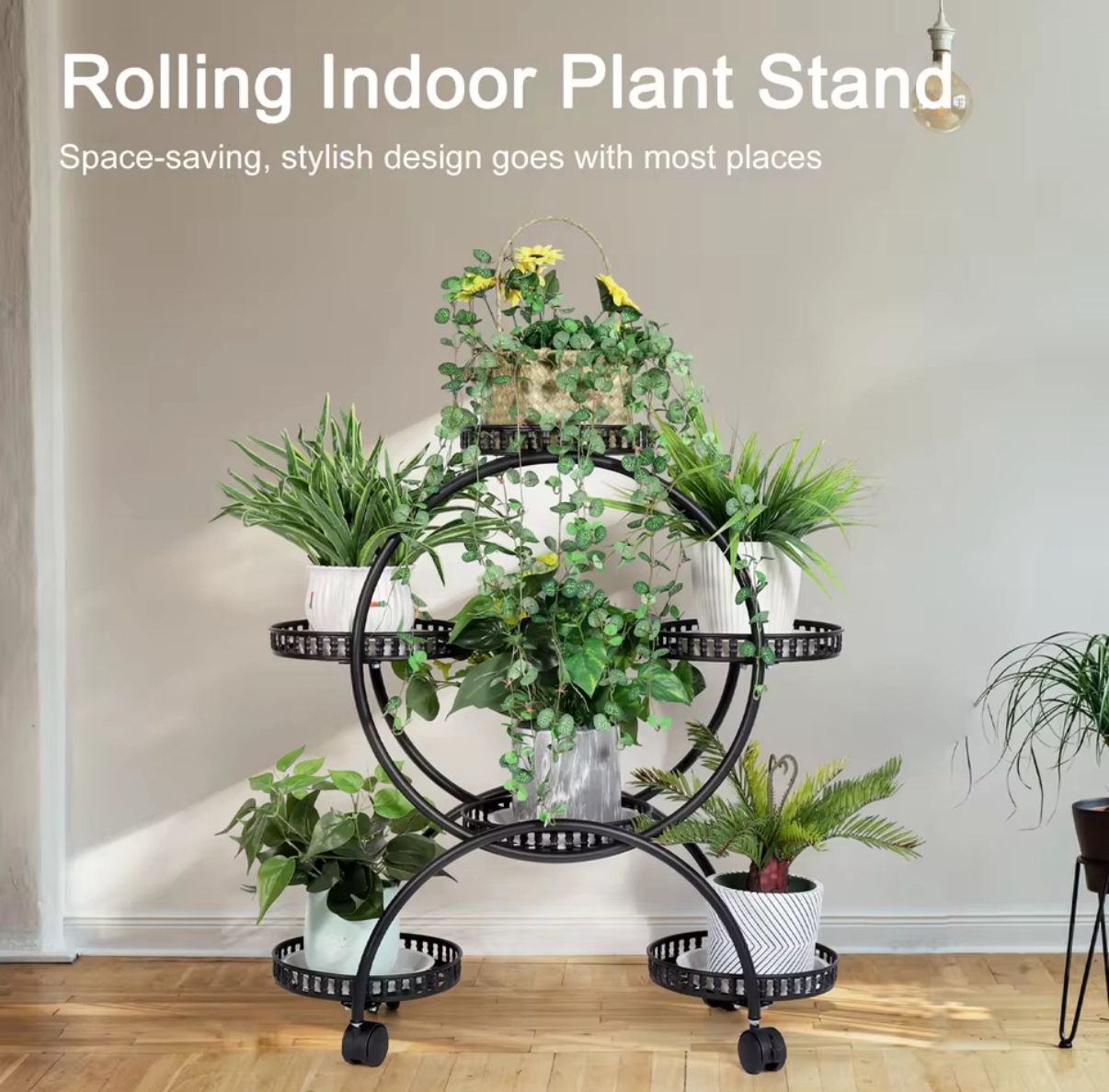 Metal Plant Pot Stand Rolling Flower Rack Holder with Wheels for Patio Garden T112