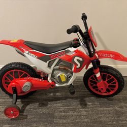 12V Kids Motorcycle w/Treaded Tires, 5mph Top Speed Electric Bike for Kids, Ride On Motorcycle w/Training Wheels, Battery Charger, Spring Suspension, 
