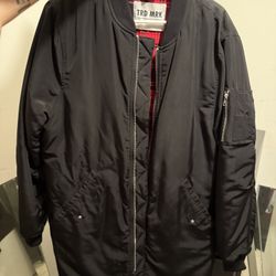 Men’s Long Bomber Jacket Coat Black M