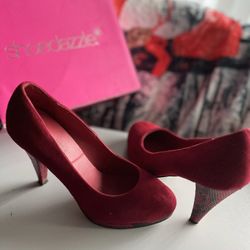 Red Suede Snakeskin Heel Platform Pumps