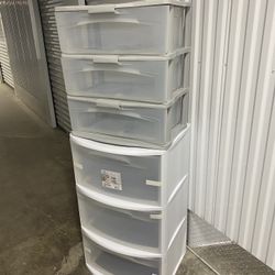 2x Three Drawer Wide Cart with Clear Drawers