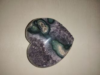 4” Amethyst Druzy & Green Agate Heart – Polished Crystal Decor