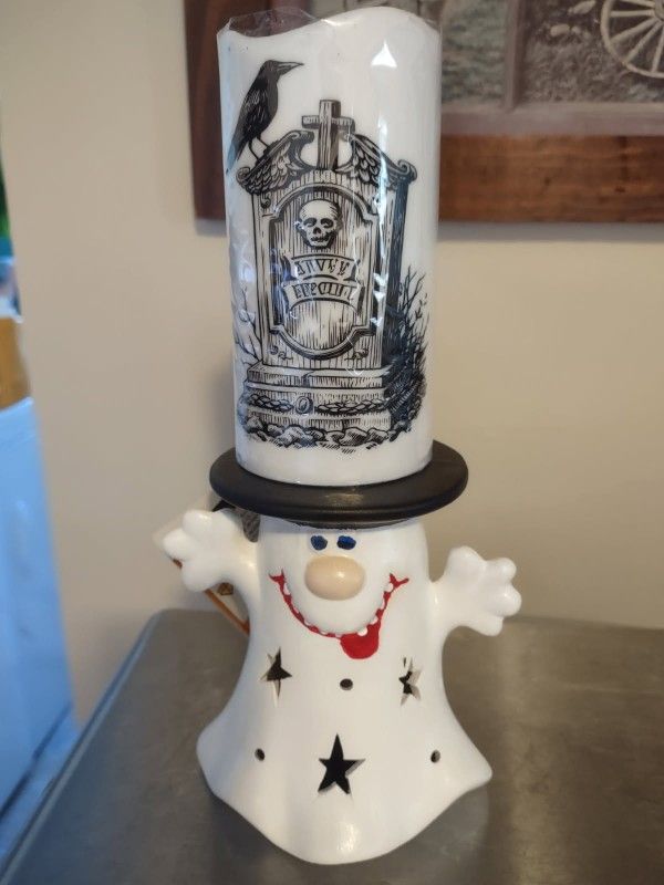 Ceramic Ghost Candle Holder with Candle