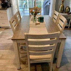 Light Colored Rectangular Skempton Dining Table And Chairs✔️ 7 Piece Dining Room Set/ Kitchen💯New Brand 🤩Fast Delivery 🚚 Color Options 👍On Display