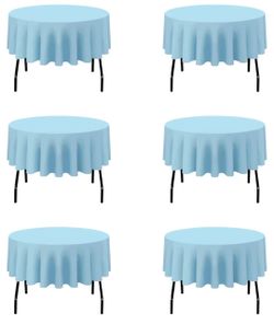 6 Pack Light Blue Round Tablecloths 70 Inch for 30"-48" Tables