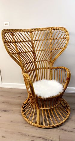 Vintage Franco Albini Style Bamboo Rattan/ High Back / Wing Back/ Peacock Italian Chair 1960’s