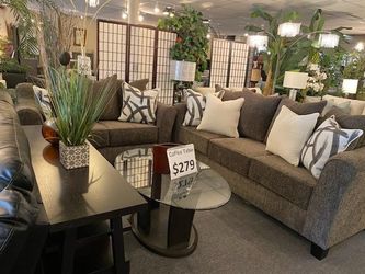 Brand new grey fabric high back sofa + loveseat 2PCs set