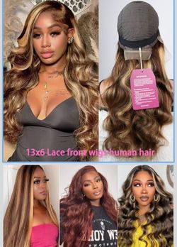 🔥Brand new🔥 Honey Blonde Highlight Wig 13x6 Front Wigs for women Body Wave Synthetic Wig wear and go-24inch Glueless Wig Lace Front Wig FE5