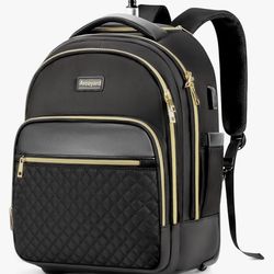 New Arcoyard Small Lightweight Travel Backpack with Wheels for Women, Black/Gold