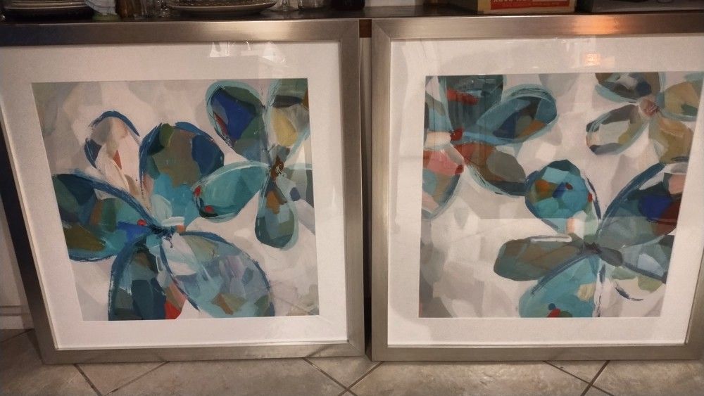 Large Floral Framed Canvas Painting 