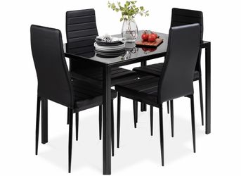 Black Glass Dining Table Set with 4 Chairs