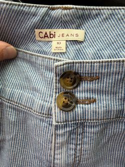 CAbi Jeans Striped Denim Shorts Women’s Size 10 Button Waist Cuffed Hem