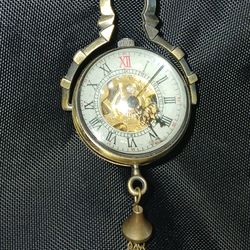 Vintage skeleton glass sphere pocket watch/ necklace