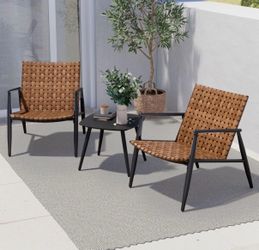 NEW!! 3-Piece Outdoor Bistro Set – Brown Wicker Chairs & Side Table