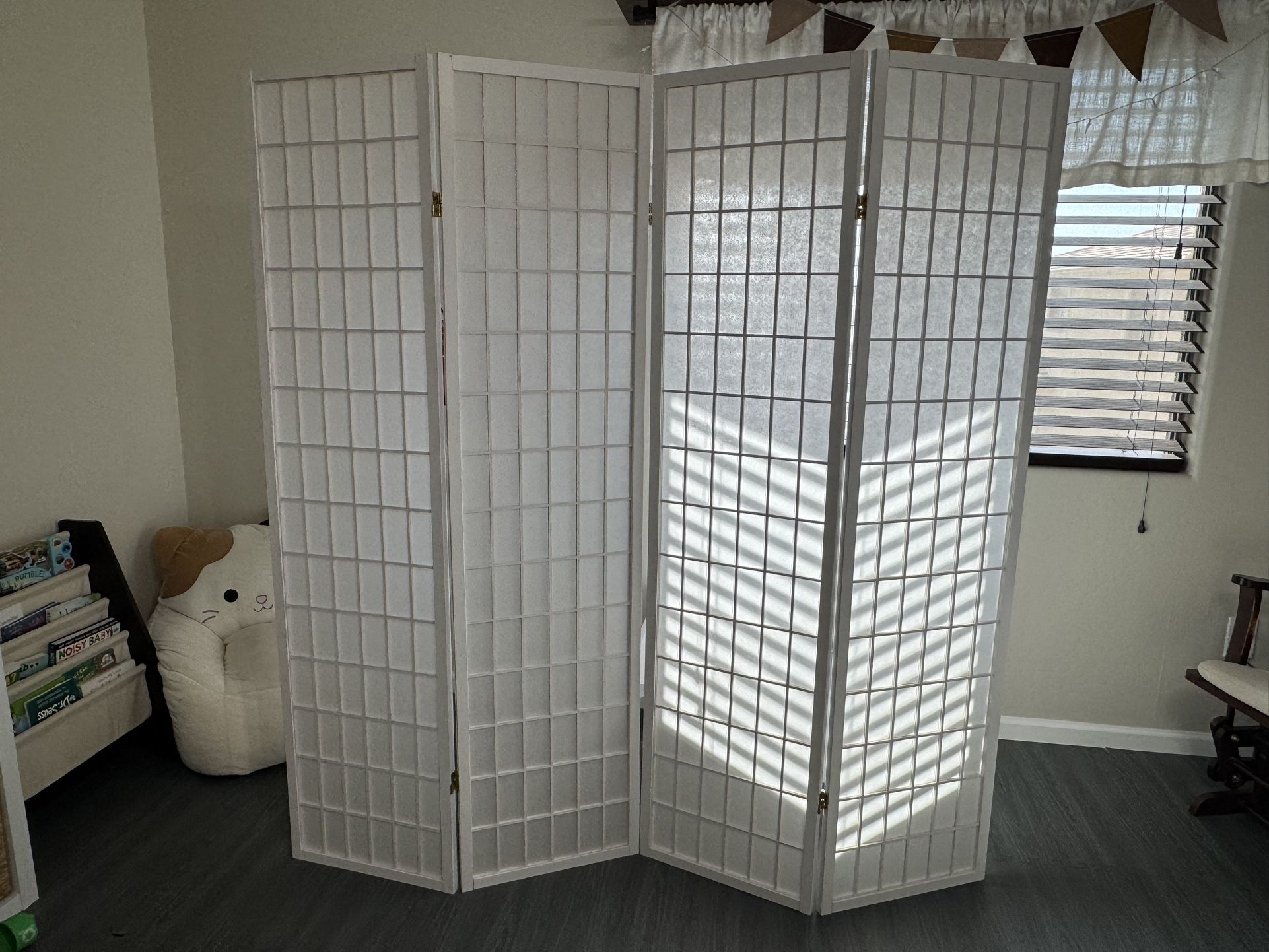 White Foldable 4 Panel Room Dividers