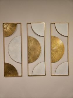 3-Piece Gold and White Metal Wall Art Set