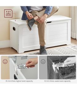 Storage Chest, Storage Bench with 2 Safety Hinges, Farmhouse Style, 15.7 x 39.4 x 18.3 Inches, for Entryway, Bedroom, Living Room, Cloud White ULSB061