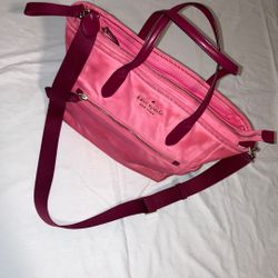 The Kate Spade Chelsea Medium Top Zip Satchel Crossbody Nylon bag in Pink Dahli 