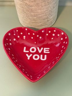 Heart-Shaped Red 'Love You' Ceramic Serving Bowl