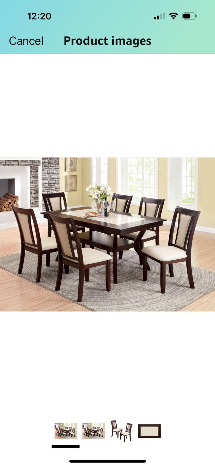 Furniture of America Dalcroze 7-Piece Modern Faux Marble Top Dining Set