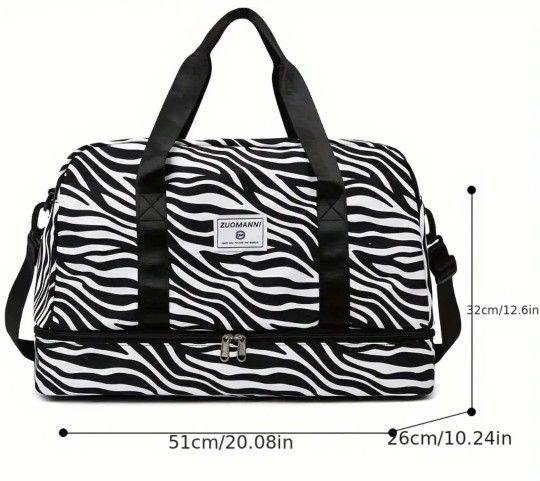 New! Zebra print black and white, Travel, Weekender, Gym Bag