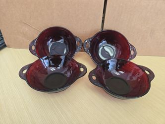 4 Vintage Anchor Hocking  Red Berry Bowls