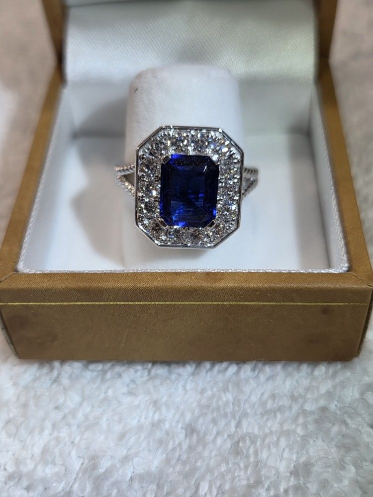 Sterling Silver 3.05 TW Sapphire &Diamond Ring 