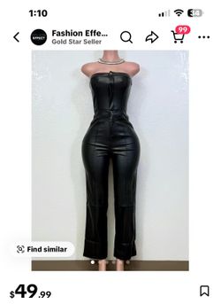 Black faux leather jumpsuit size LARGE