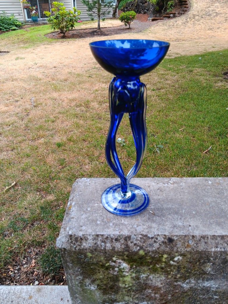 Jozefina Krosno Hand Blown Art Glass Jelly Fish Candle Holder Vintage