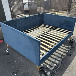 Bed Frame, Full Size, Blue Velvet