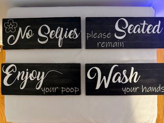 Funny Bathroom Wooden Signs - Set of 4