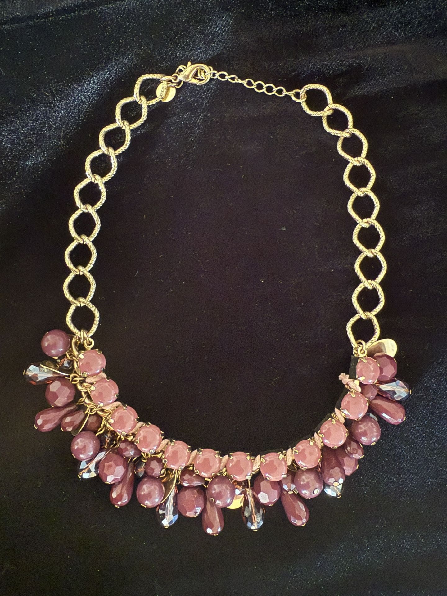 Gold-tone Chain Necklace with Pink and Medium Wine Color Beads
