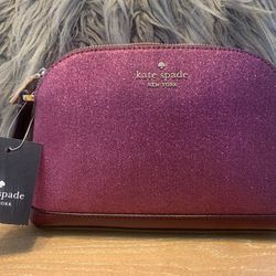 Brand new with tags  Kate Spade NEW dome crossbody glitter fabric deep berry tinsel bag   