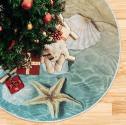 Seashells Starfish Ocean Beach Christmas Tree Skirt