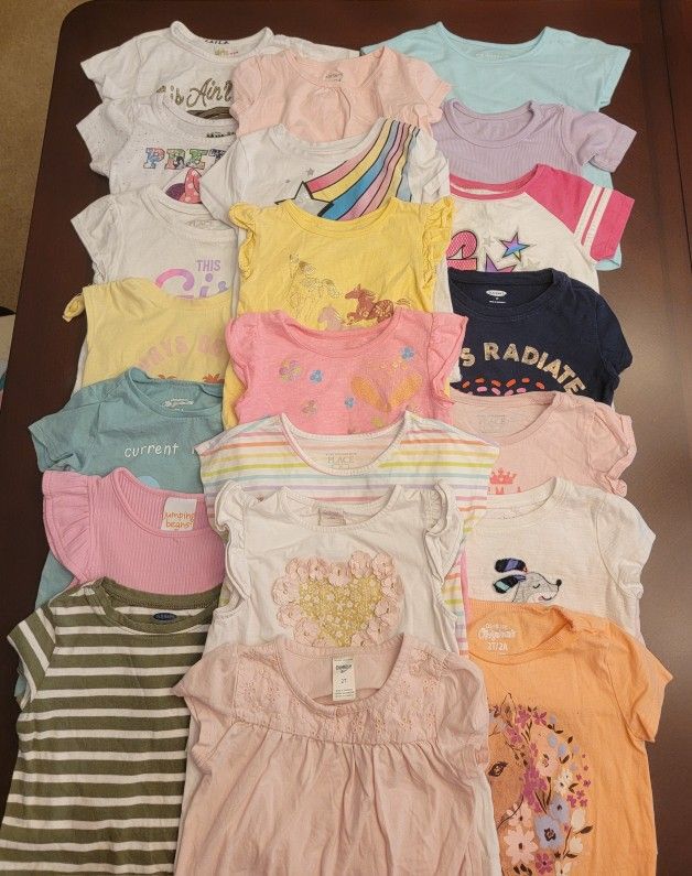 Lot of 21 Toddler Girl Short Sleeves Shirts/Tops, Size 2T, Mixed Brands