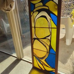 Mid Century Modern Art --- Stained Glass/Resin And Framed Mixed Media 