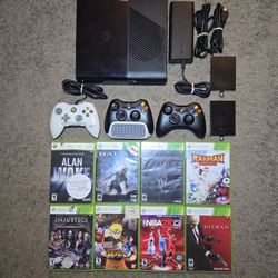 Microsoft Xbox 360 E Console Bundle – 500GB + 250GB – 3 Controllers – 8 Games – TestedXbox 360 E Bundle – 