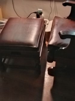 Brown Leather antique rocking chair and ottoman Ethan and Allen
