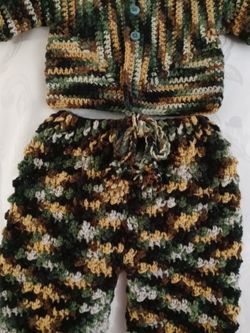 Baby boy Sweater and pants suit, hand crafted, new, made with acrylic yarns, fits 0-3months, $18.00.