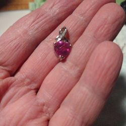 10k White Gold Ruby Heart/Diamonds Pendant